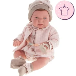 Tenue pour poupée Antonio Juan 40 - 42 cm - Collection Sweet Reborn - Tenue rose avec bonnet et chaussons