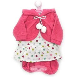 Tenue pour poupée Antonio Juan 52 cm - Collection Mi Primer Reborn - Robe à pois de couleur avec veste et pantalon fuchsia
