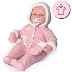 Tenue pour poupée Antonio Juan 52 cm - Collection Mi Primer Reborn - Combinaison rose avec capuche et moufles