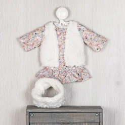 Tenue pour poupée Así 40 cm - Robe liberty corail avec shearling pour poupée Sabrina