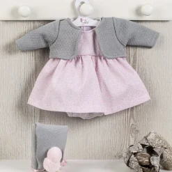 Tenue pour poupée Así 36 cm - Robe rose avec veste grise ajourée pour Koke