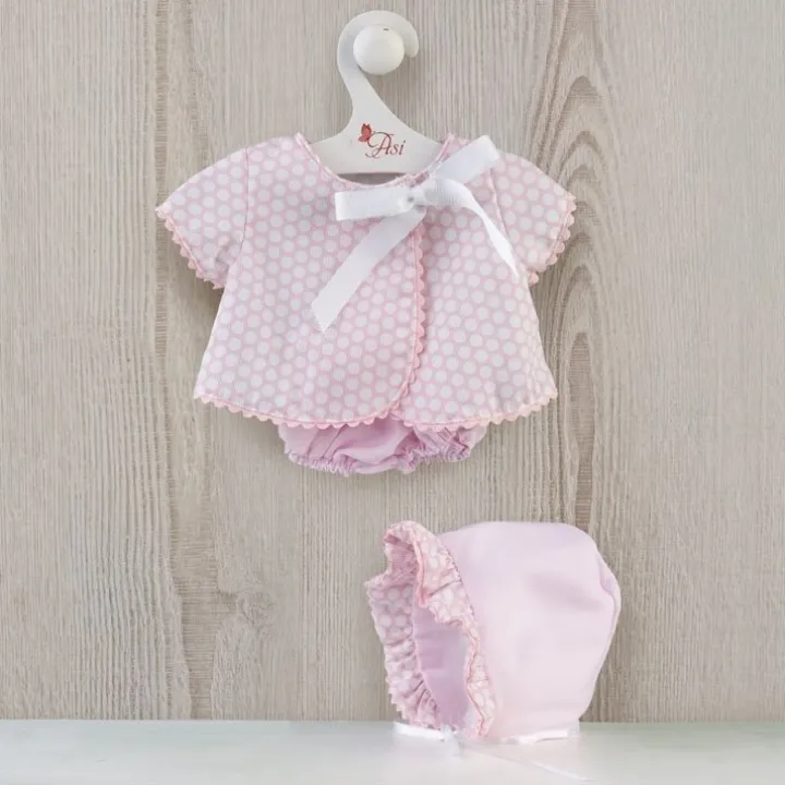 Tenue pour poupée Así 43 cm - Robe rose piqué avec cercles blancs pour poupée María