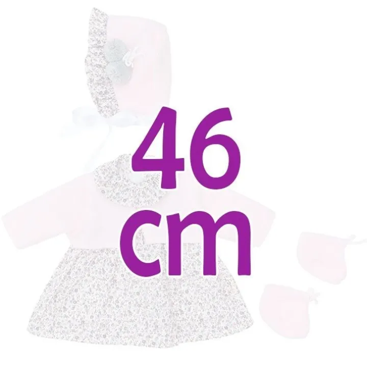 Tenue pour poupée Así 46 cm - Robe à fleurs grise avec veste rose avec chapeau et bottines pour Leo