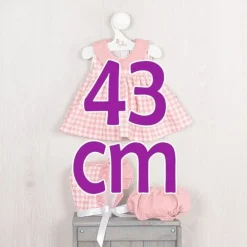 Tenue pour poupée Así 43 cm - Robe rose à carreaux avec pololo et col en mousseline rose pour poupée María