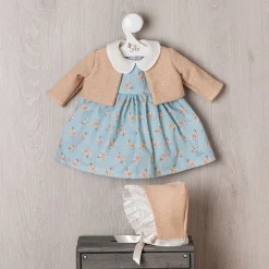 Tenue pour poupée Así 46 cm - Robe bleue avec fleurs orange et veste beige pour poupée Leo