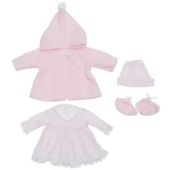 Tenue pour poupée Así 43 cm - Robe en maille rose, duffle coat, bonnet et chaussons pour poupée María