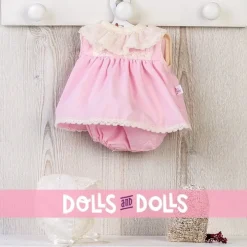 Tenue pour poupée Así 36 cm - Robe rose avec capuche brodée beige pour Koke