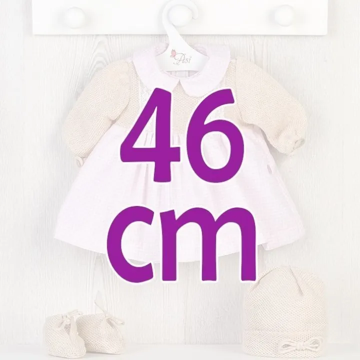 Tenue pour poupée Así 46 cm - Robe tricotée à carreaux roses avec bonnet et chaussons pour Leo