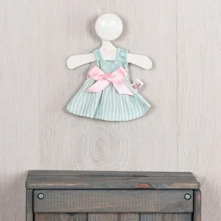 Tenue pour poupée Así 20 cm - Robe en piqué vert à rayures blanches et nœud rose pour poupée Bomboncín