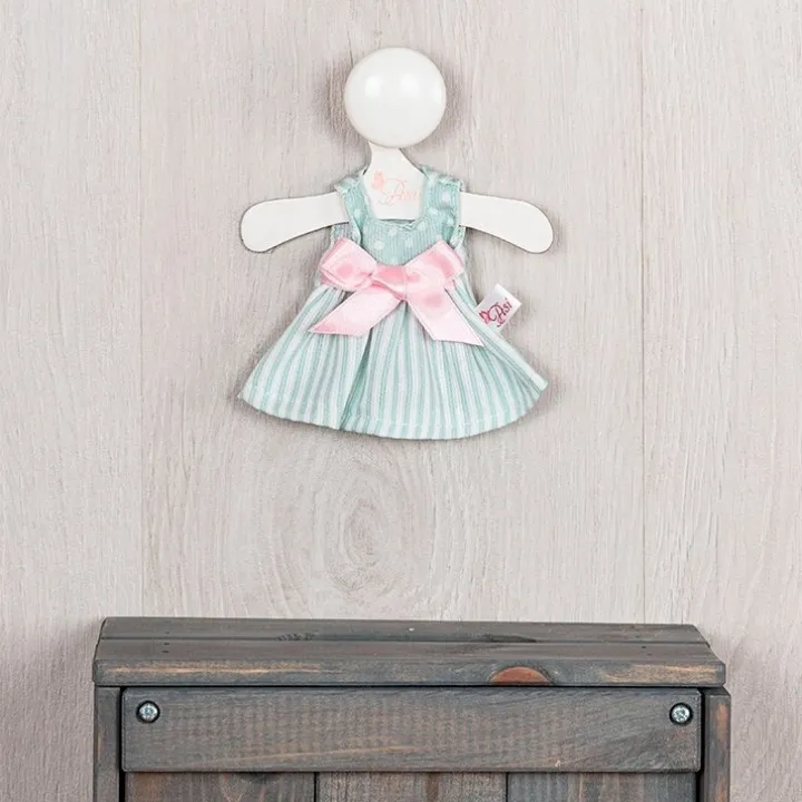 Tenue pour poupée Así 20 cm - Robe en piqué vert à rayures blanches et nœud rose pour poupée Bomboncín