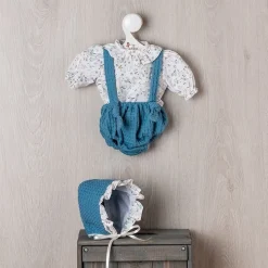 Tenue pour poupée Así 46 cm - Chemise et pantalon à fleurs avec bretelles bleues pour poupée Leo