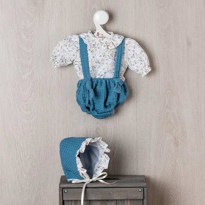 Tenue pour poupée Así 46 cm - Chemise et pantalon à fleurs avec bretelles bleues pour poupée Leo
