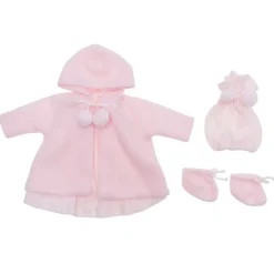Tenue pour poupée Así 46 cm - Robe en maille rose avec duffle-coat, bonnet et bottines pour Leo