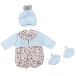 Tenue pour poupée Así 46 cm - Barboteuse à fleurs grises avec veste bleu clair, chapeau et bottines pour Leo