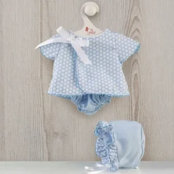 Tenue pour poupée Así 43 cm - Robe piqué bleu clair avec cercles blancs pour poupée Pablo