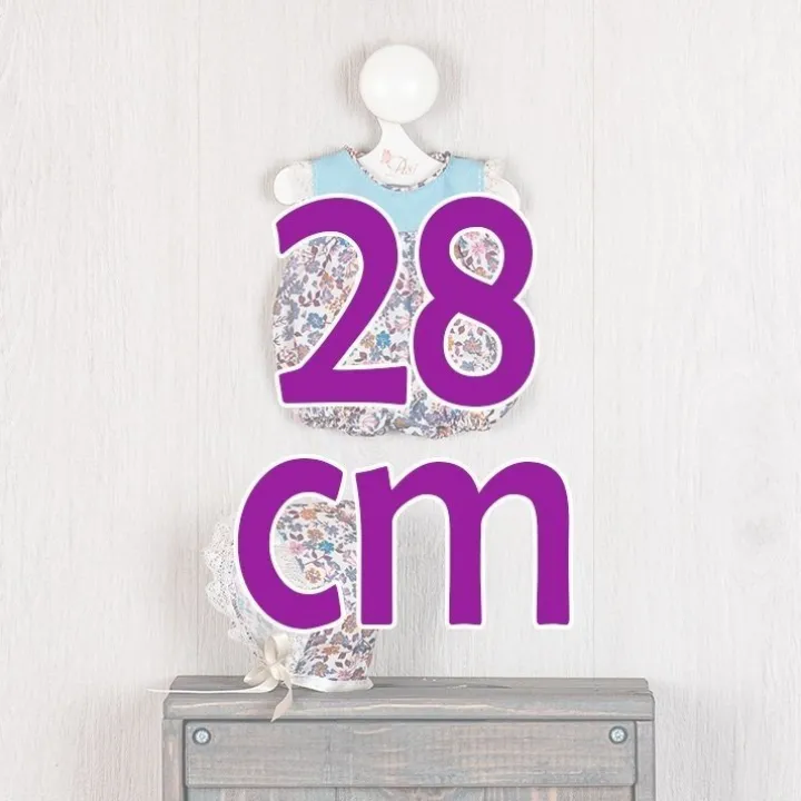 Tenue pour poupée Así 28 cm - Barboteuse fleurie bleue avec plastron bleu pour poupée Gordi