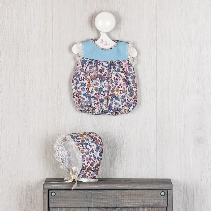 Tenue pour poupée Así 28 cm - Barboteuse fleurie bleue avec plastron bleu pour poupée Gordi