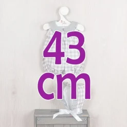 Tenue pour poupée Así 43 cm - Robe à carreaux gris avec pololo et col en mousseline grise pour poupée Pablo