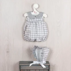 Tenue pour poupée Así 43 cm - Robe à carreaux gris avec pololo et col en mousseline grise pour poupée Pablo