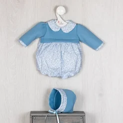 Tenue pour poupée Así 46 cm - Barboteuse fleurie bleu clair avec plastron bleu pour poupée Léo
