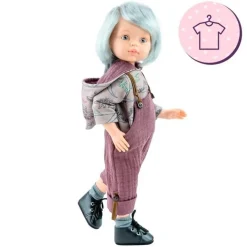 Tenue pour poupée Paola Reina 32 cm - Las Amigas - Ensemble Sergio salopette dinosaure et pull à capuche