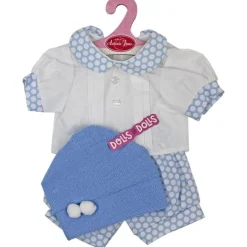 Vêtements pour poupée Antonio Juan 40-42 cm - Ensemble bleu à pois blancs et chapeau