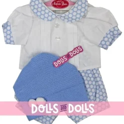Vêtements pour poupée Antonio Juan 40-42 cm - Ensemble bleu à pois blancs et chapeau