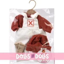 Vêtements pour poupées Llorens 42 cm - Combinaison blanche avec pull rouge et bonnet