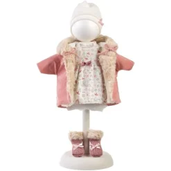 Vêtements pour poupées Llorens 35 cm - Ensemble nature avec veste et chaussettes roses et bonnet blanc