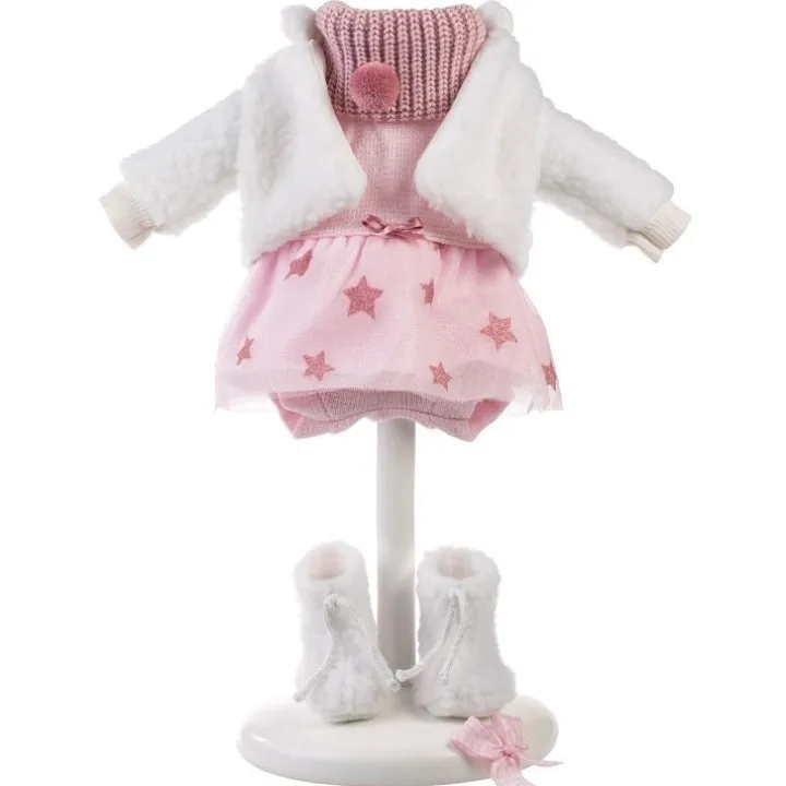 Vêtements pour poupées Llorens 35 cm - Robe rose étoilée avec veste blanche