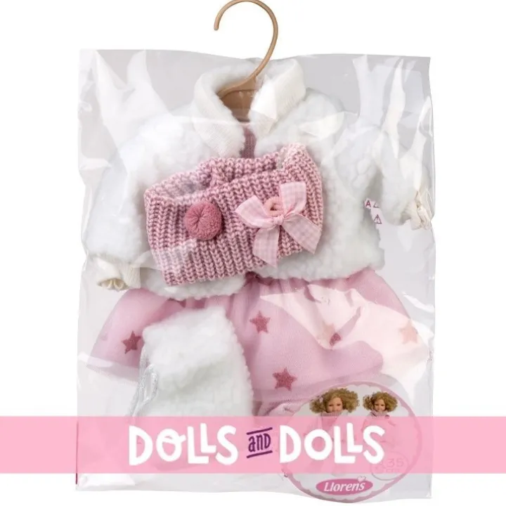 Vêtements pour poupées Llorens 35 cm - Robe rose étoilée avec veste blanche