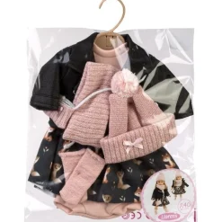 Vêtements pour poupées Llorens 40 cm - Robe en renard noir avec écharpe, sac et chaussettes roses