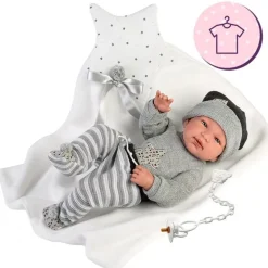 Vêtements pour poupées Llorens 43 cm - Ensemble étoile grise avec bonnet et châle