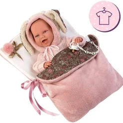 Vêtements pour poupées Llorens 42 cm - Ensemble barboteuse rose avec bonnet, chaussettes et veste