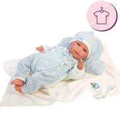 Vêtements pour poupées Llorens 42 cm - Ensemble barboteuse nuage bleu avec chapeau, oreiller nuage et couverture