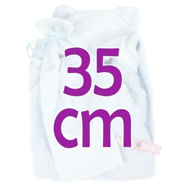 Vêtements pour poupées Llorens 35 cm - Ensemble bleu avec capuchon serviette, drap et couche