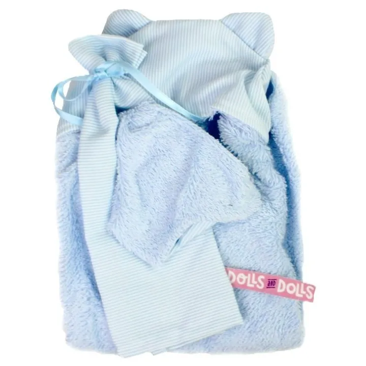 Vêtements pour poupées Llorens 35 cm - Ensemble bleu avec capuchon serviette, drap et couche