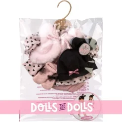 Vêtements pour poupées Llorens 35 cm - Ensemble de cœurs noirs avec gilet rose, chaussettes roses et bonnet noir