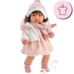 Vêtements pour poupées Llorens 38 cm - Robe rose avec veste, bonnet, écharpe et chaussettes