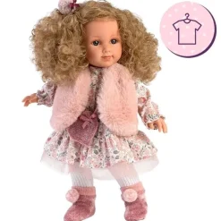 Vêtements pour poupées Llorens 35 cm - Robe fleurie avec gilet, sac, bas, chaussettes et pompon