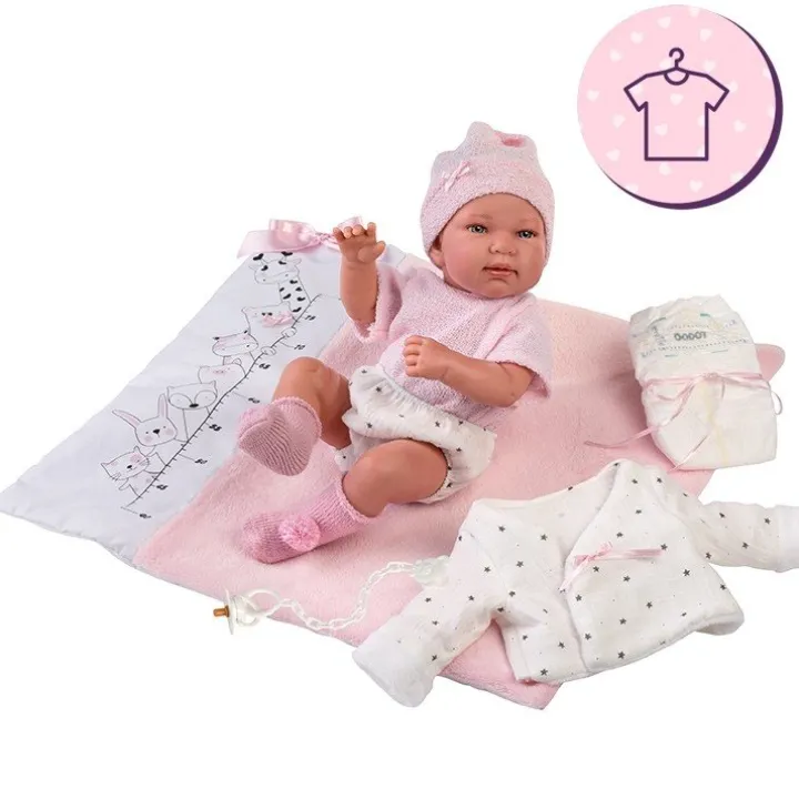Vêtements pour poupées Llorens 43 cm - Ensemble de petites étoiles avec chapeau, chaussettes, couche et matelas à langer