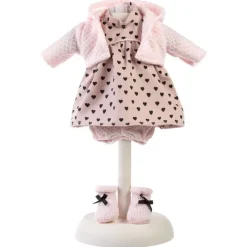 Vêtements pour poupées Llorens 33 cm - Robe noire en forme de cœur avec veste rose et chaussettes roses avec un nœud noir