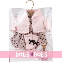 Vêtements pour poupées Llorens 33 cm - Robe noire en forme de cœur avec veste rose et chaussettes roses avec un nœud noir
