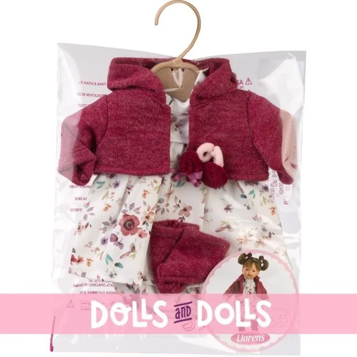 Vêtements pour poupées Llorens 33 cm - Robe à fleurs avec veste marron
