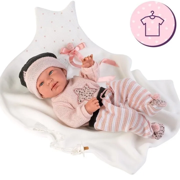 Vêtements pour poupées Llorens 43 cm - Ensemble étoile rose avec bonnet et châle