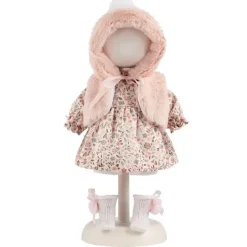 Vêtements pour poupées Llorens 35 cm - Robe à fleurs avec capuchon rose
