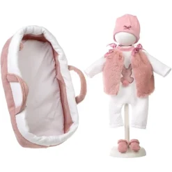 Vêtements pour poupées Llorens 42 cm - Nacelle rose, pyjama lapin, gilet doux, bonnet et chaussons