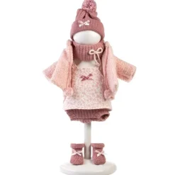 Vêtements pour poupées Llorens 35 cm - Robe à fleurs avec veste rose, chapeau et écharpe fuchsia