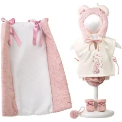 Vêtements pour poupées Llorens 35 cm - Peignoir éléphant avec capuche, culotte, chaussons et matelas à langer