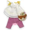 Vêtements pour poupées Nines d'Onil 23 cm - Little Mia - Robe blanche avec pantalon et sac à rayures fuchsia